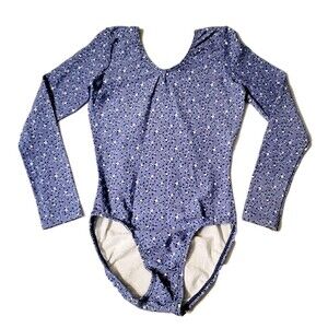 GK Elite VTG 90s Cotton Vneck Leotard Bodysuit LS Blue Floral Size AS Adult S